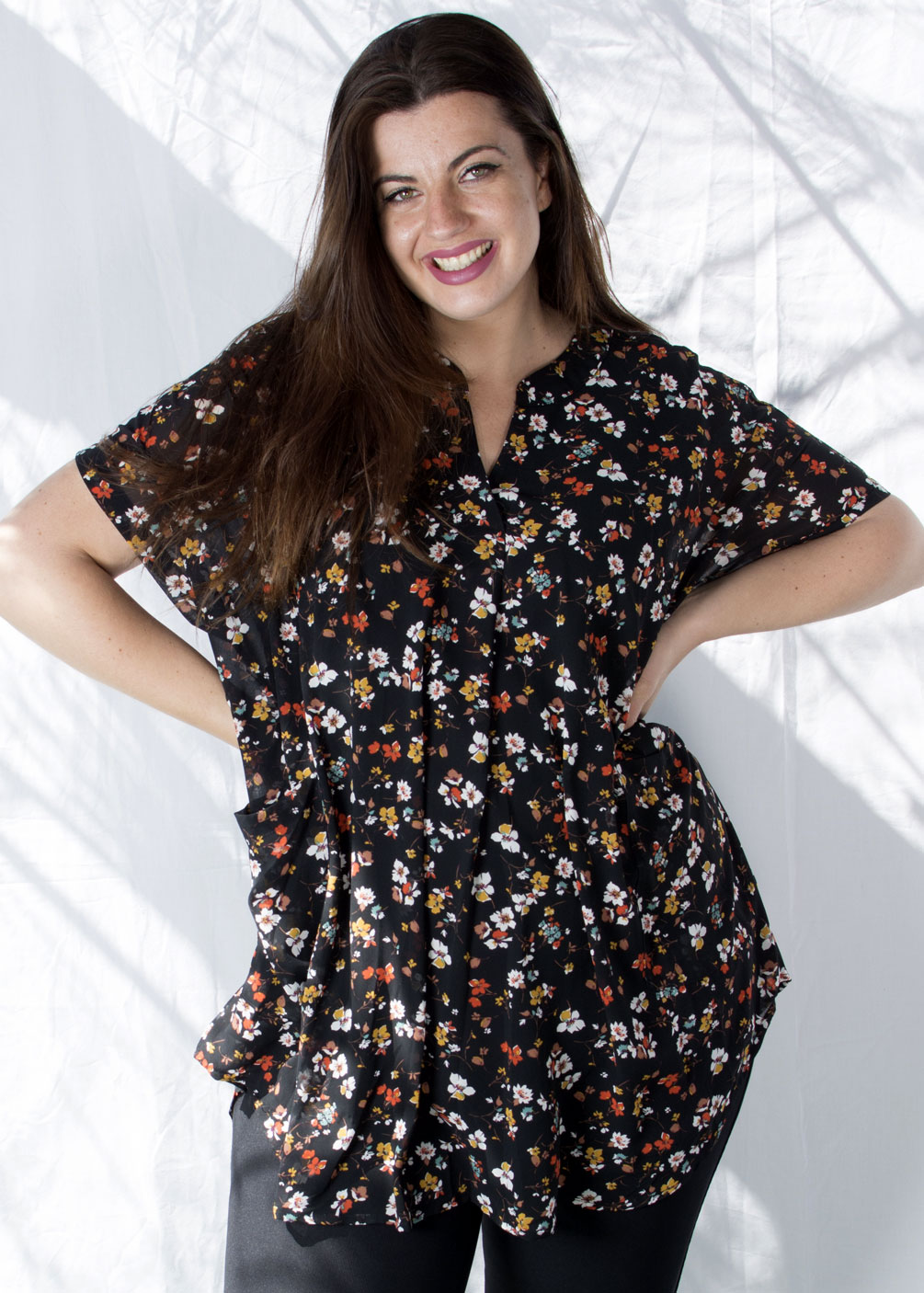 Blusa gasa flores polyester tallas grandes curvy street style casual combinable